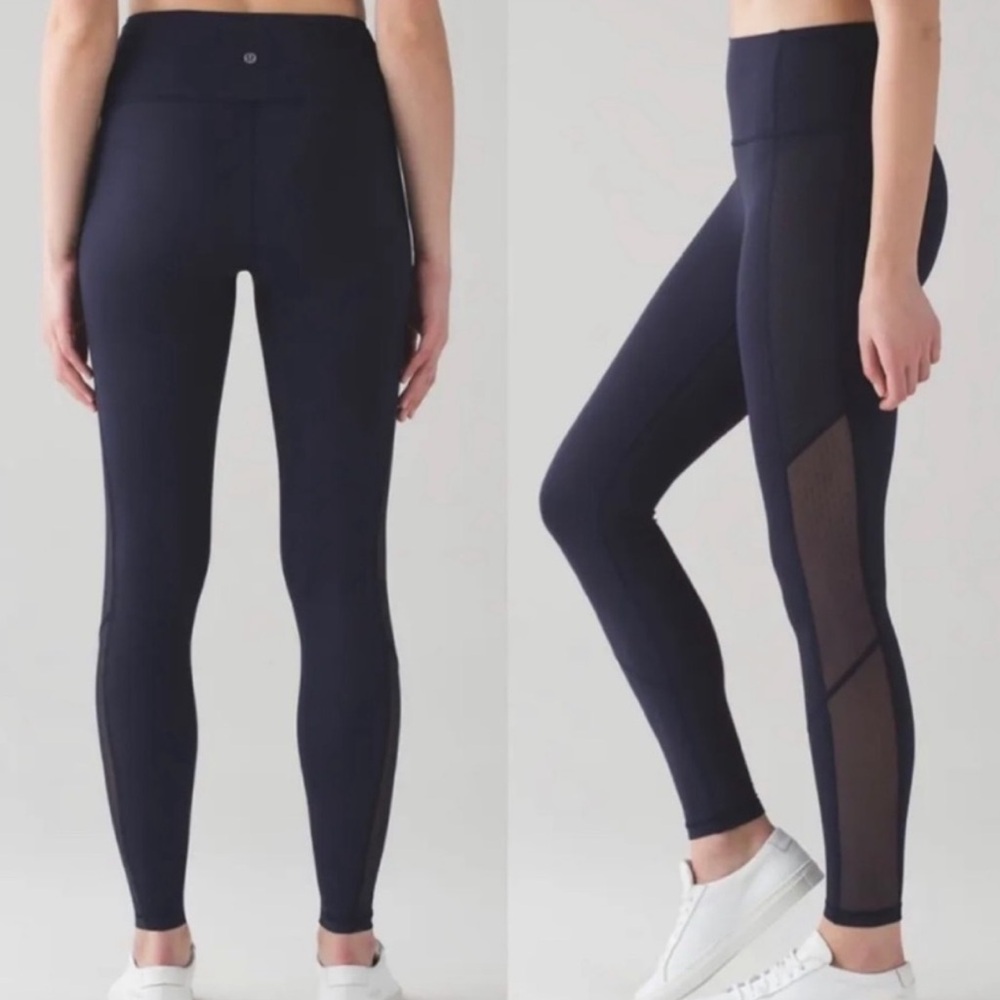 Lululemon Navy Polka Dot Mesh Legging